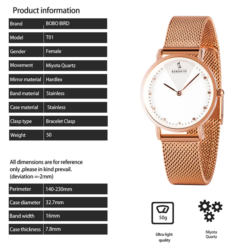 BOBOBIRD розовое золото женские наручные часы сетка нержавеющая сталь женские часы reloj mujer поддержка дропшиппинг V-T01