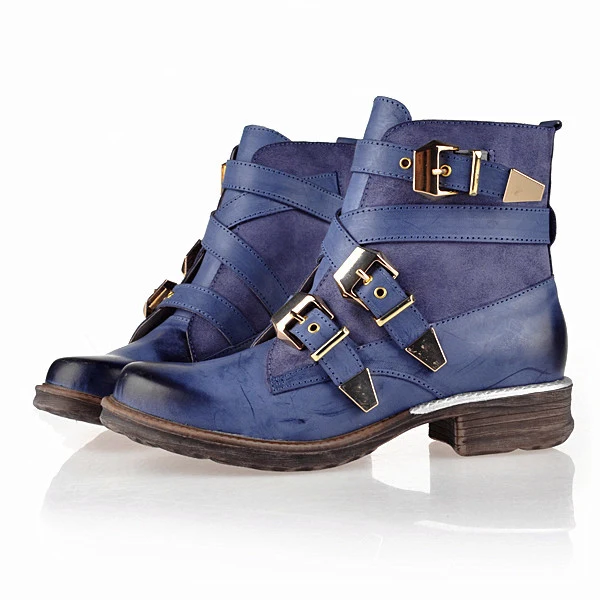 SHUJIN/модные женские фиолетовые ботильоны в британском стиле; зимние ботинки-гладиаторы из натуральной кожи; Цвет Синий