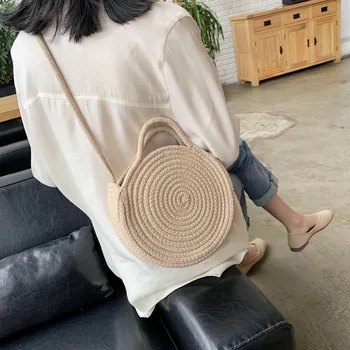 

Women Straw Bag Handbag Beach Crossbody Shoulder Bag Handmade Woven Summer Travel for Ladies Round Rattan Handbags Women's Bags