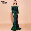 Yesexy 2022 Sexy Off Shoulder Sequin Dress Women Feather Solid Color Evening Party Dress Long Sleeve Maxi Dress Vestdios VR19005 ► Photo 2/6