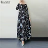 Women Long Sleeve Dubai Abaya Turkey Hijab Dress ZANZEA Autumn Floral Printed Maix Long Dress Jilbab Islamic Clothing Caftan ► Photo 3/6