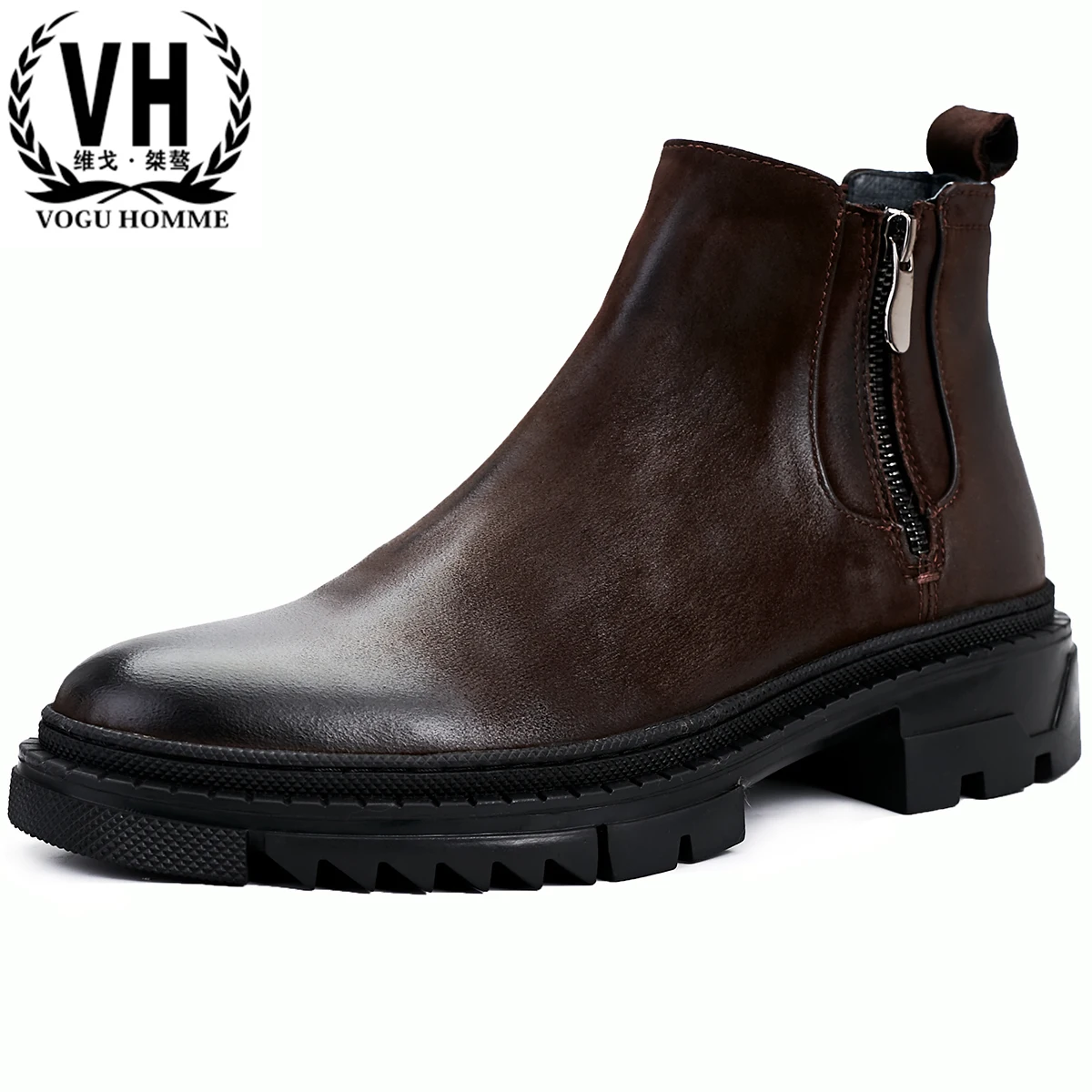 Mens Autumn Winter Retro Chelsea Boots Men Thick Soles Cowhide High