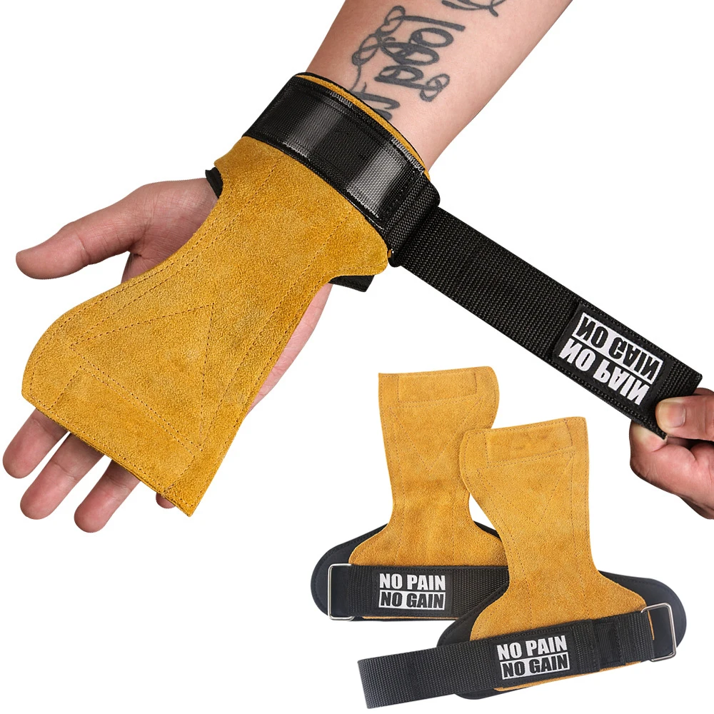 

1pair Cowhide Weight Lifting Gloves Gymnastics Fitness Handles Workout Protection Grips for Kettlebell Pull-ups Barbell Gloves