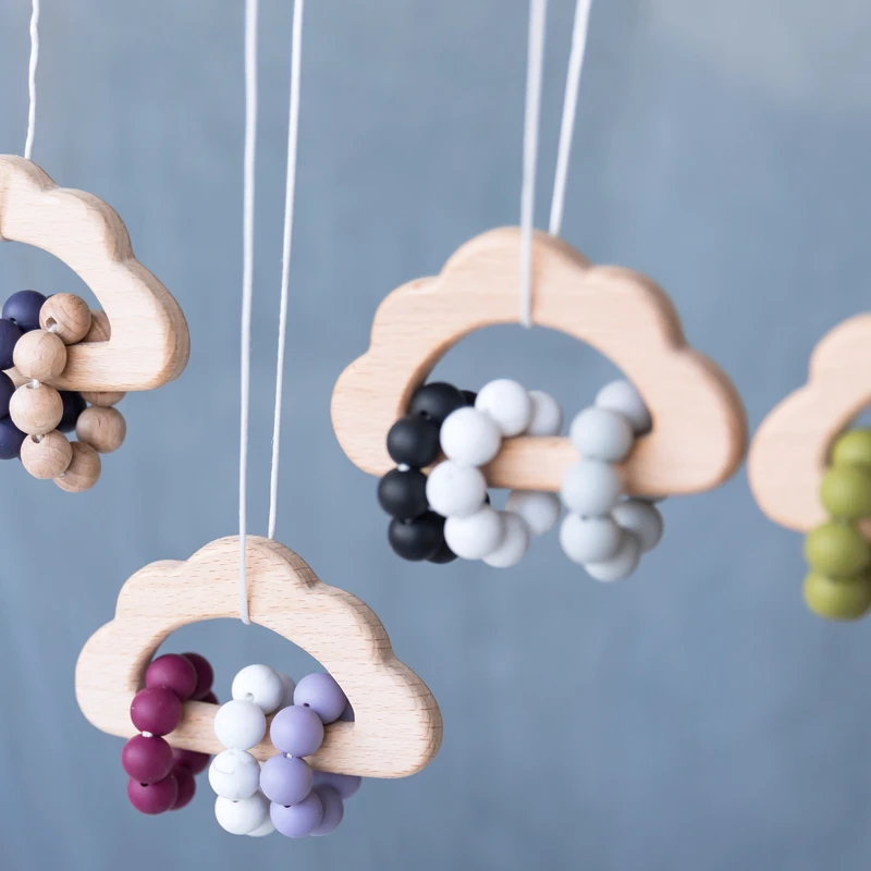 

1Pc Baby Toys Rattles Food Grade Wooden Cloud Teethers Silicone Beads Teething Nursing Pendant Baby Products for 0-12 months