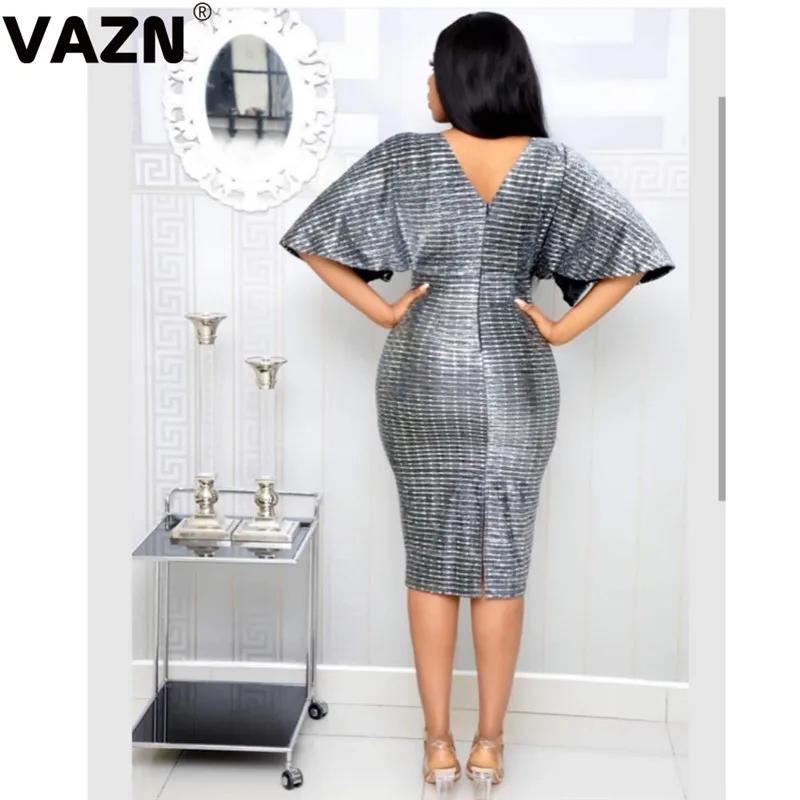 VAZN High Gray Весенние Новые повседневные пикантные женские облегающие платья до колена женские рубашки с v-образным вырезом и коротким рукавом