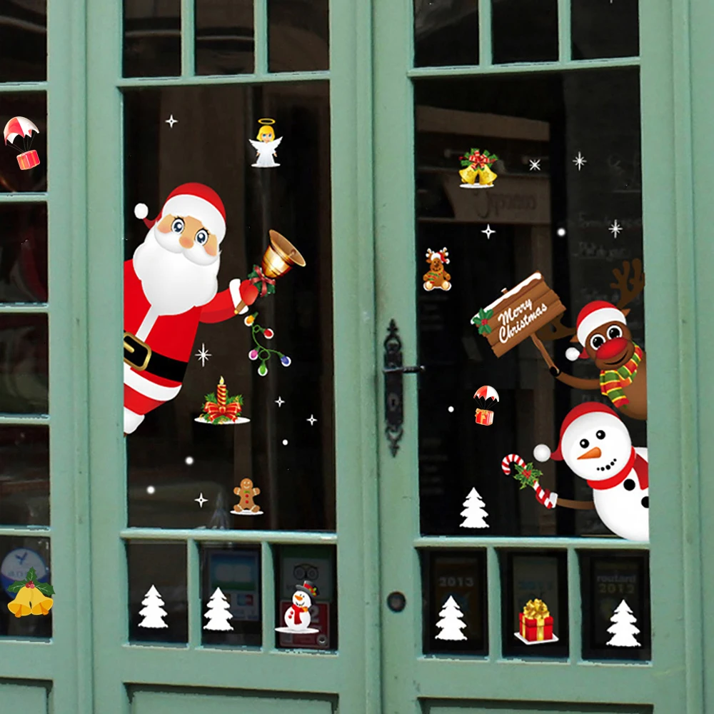New Year Wall Stickers For Christmas Showcase Window Glass Decr Festival Decals Santa On The Shop | Дом и сад