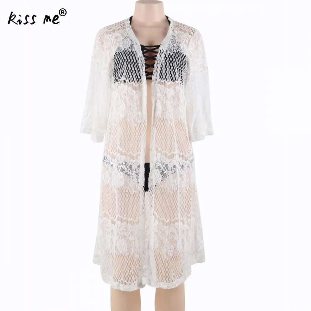 

Lace Long Beach Tunic Sexy Bikini Cover Up Women Beach Wear Sarong See Through Beach Dress Cardigan Women Summer Holiday Suit