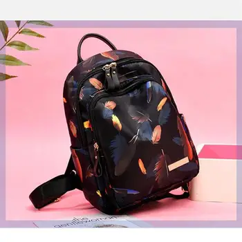 

Women's Oxford Cloth Backpack Waterproof Travel Feather Print Backpack School Bag Brand Ladies Large Capacity Backpack