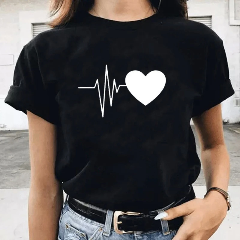 Than Heart Women's T-shirt Harajuku Love T Shirt Women Fashion Ladies Black Graphic T Shirts Women 2022 New Summer Femme Clothes