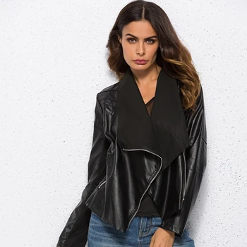 

Women Punk Style Jackets Female PU Leather Turn-down Collar Coat Open Stitch Slim Jackets Motorcycle Clothing Large Size XS-6XL