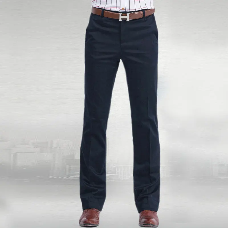 Men Flared Boot Cut Trousers Business Casual Classic British Style Office Comfortable Kahki