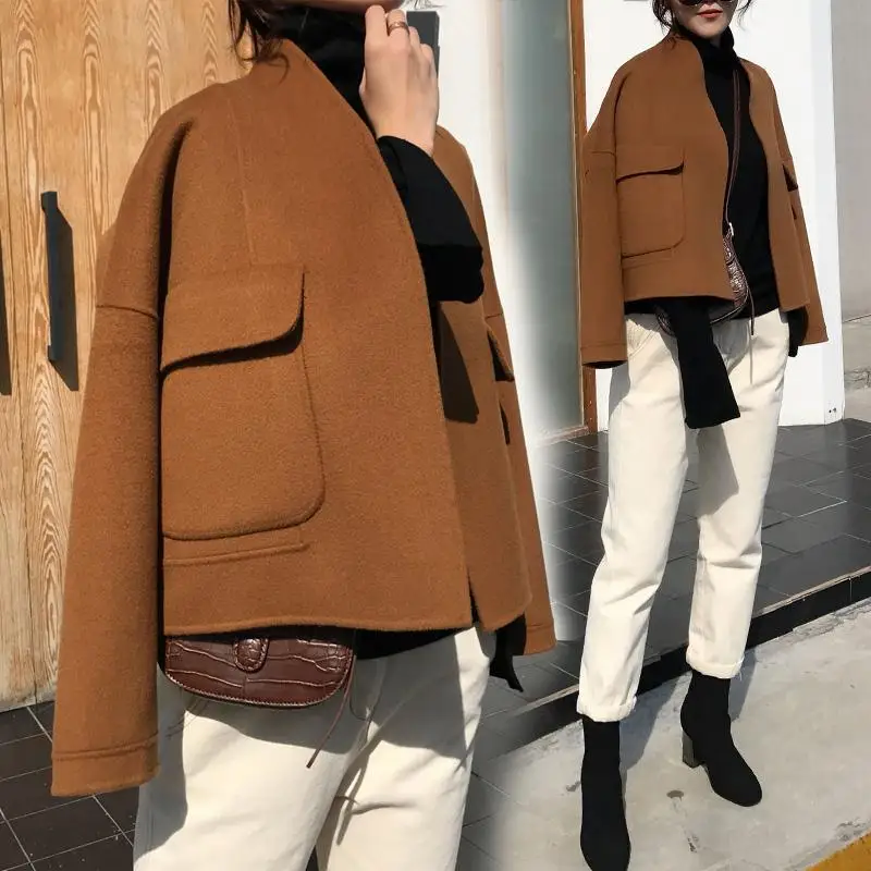 B0078-01 autumn new Korean women's small fragrance quilted cardigan short woolen coat - Цвет: B0078-01
