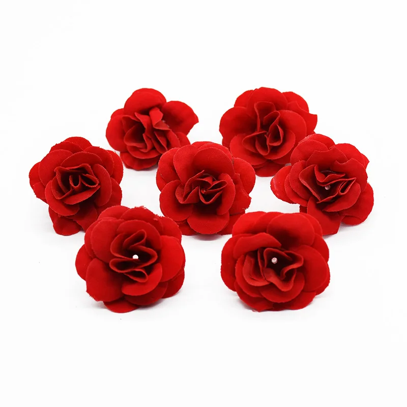 20 Pieces 3.5Cm 5Cm Red Roses Artificial Flower Home Decoration Accessories Wedding Diy Wrist Flower Headdress Festival Supplies