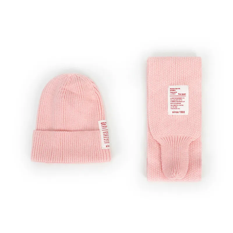Pink Модный детский комплект из шапки и шарфа ярких цветов; однотонная вязаная теплая шапка; сезон осень-зима; детский вязаный комплект из шапки и шарфа - Цвет: Pink