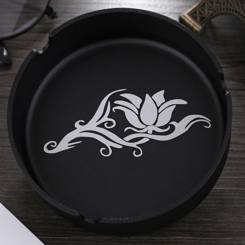 Flower Black Big Металлическая пепельница, золотой, черный пепельница, круглый бар, тату, дракон, Череп, цветы, украшение дома, лазерная маркировка, аксессуары для курения, набор - Цвет: Flower Black Big