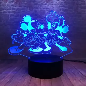 

Cute 3D Nightlight LED 7 Colors Changing Light Dance Mickey Mouse and Minnie Mouse Figrines Toys Baby