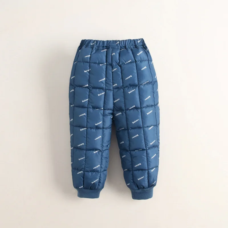 Новинка г.; зимние штаны с принтом для маленьких девочек и мальчиков; прямые теплые брюки со средней талией; одежда унисекс; детские штаны - Цвет: Синий