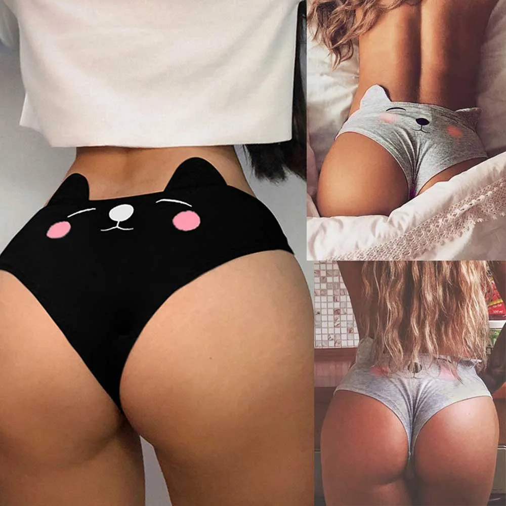 

JAYCOSIN Newest Women Funny Cotton Cat ears Lingerie G-string Briefs Underwear casual Letter Panties T string Thongs Knickers
