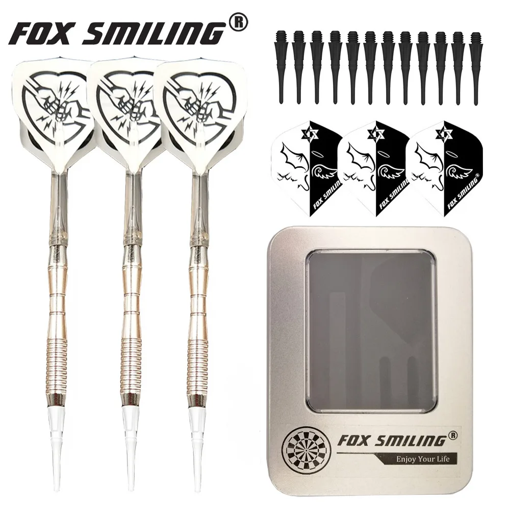 Smiling Fox Профессиональный Электронный Мягкий Наконечник 3 шт. Дартс 18 г алюминиевый сплав вал с 12 наконечниками и 3 шт. полетов железная коробка