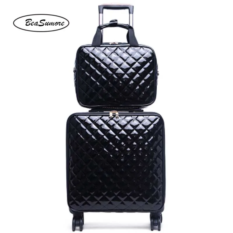 BeaSumore, модные комплекты багажа на колесиках из искусственной кожи, Корейская версия, женские чемоданы на колесиках 16/20 дюймов, на колесиках