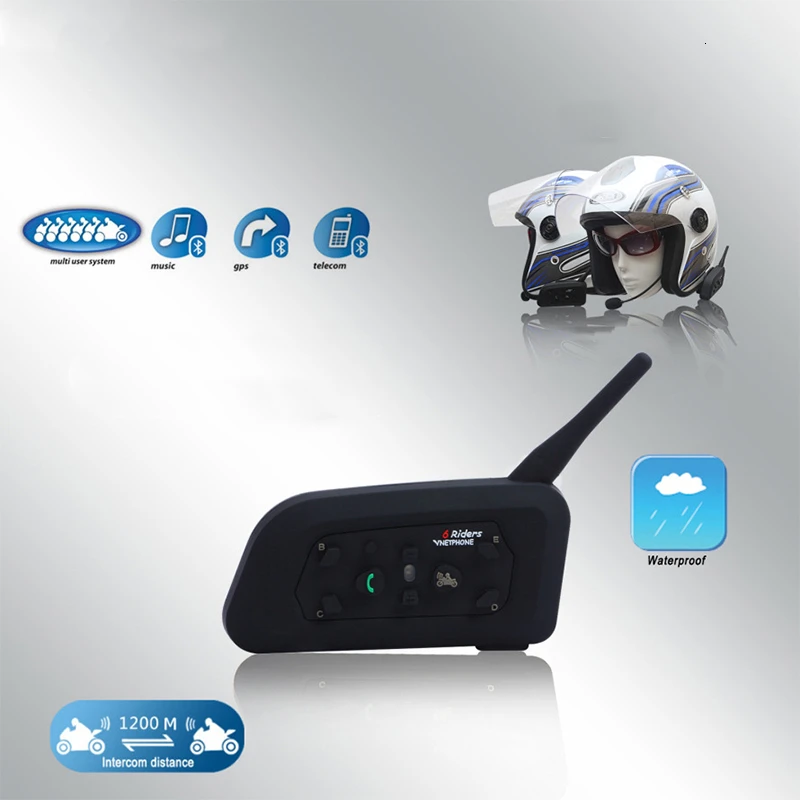 

Bluetooth 3.0 Motorcycle Helmet Intercom Waterproof Motorbike Headset Intercom With FM MP3 GPS Support 6 Riders 1600M Range