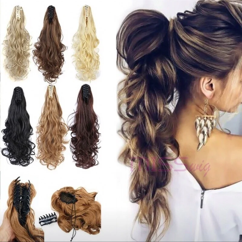 

WERD Synthetic Fiber Claw Clip Wavy Ponytail Extensions Long Thick Wave Ponytail Extension Clip In Hair Extensions For Women