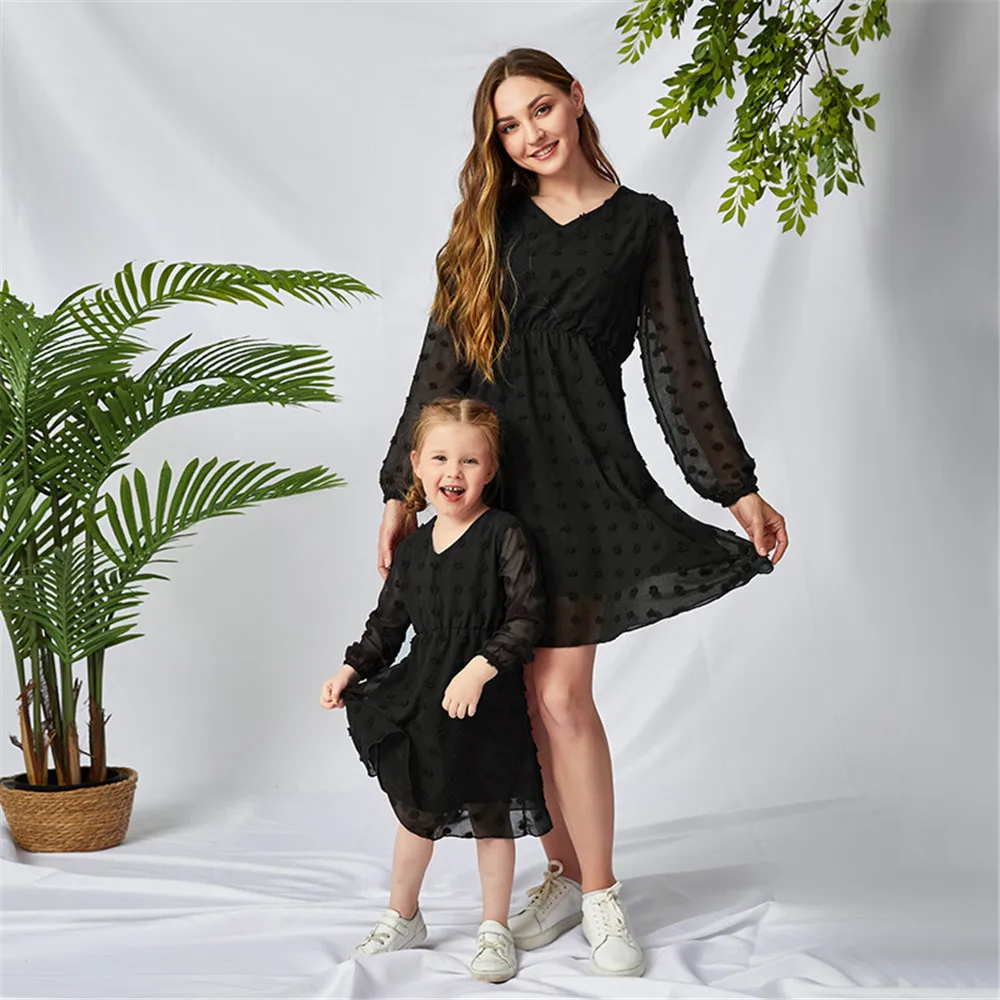 Summer Mom And Daughter Dress Family Outfits Long Sleeve Red Wine Floral Dress Mother And Daughter Clothes Mommy And Me Clothes
