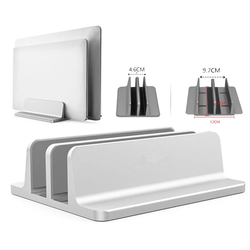 Besegad Dual-slot Vertical Adjustable Laptop Stand Tablets Cooling Support Bracket Holder for Apple MacBook Pro Lenovo Notebook |