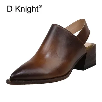 

2020 Top Seller Women Sandals Vintage Summer Shoes Anti-Slip Pointe-Toe Thick High Heel Comfortable Sandals Lady Genuine Leather