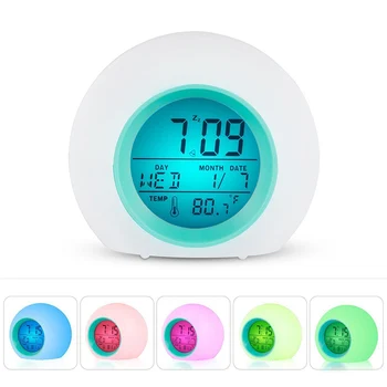 

1 Pcs Creative Colorful Backlight Round LED Alarm Clock Thermometer Calendar Week Display Creative Electronic Lazy Kids Clock