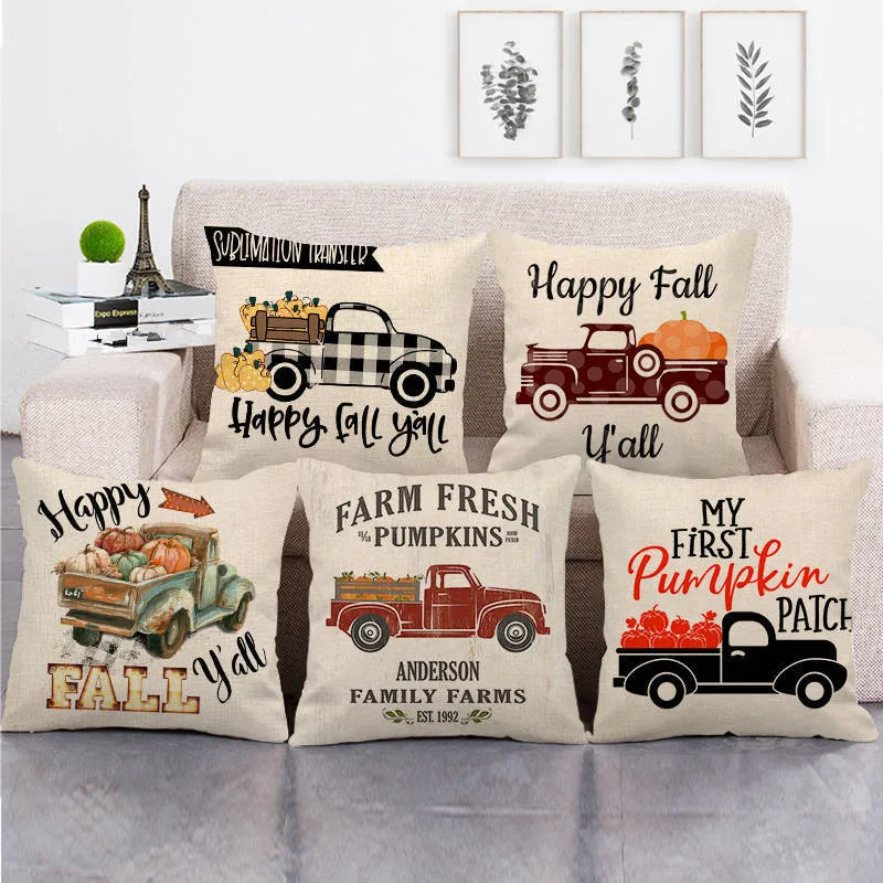 

Halloween Pillow Cases Happy Fall Y'all Cotton Linen Sofa Car Pumpkin Ghosts Cushion Cover Home Decor