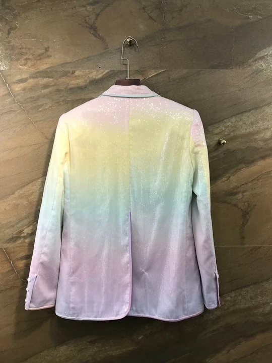 autumn early new female lapel symmetrical mouth with beads gradient long sleeve wild suit short jacket 917