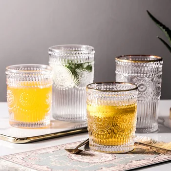 

Wine Glass European-Style Retro Embossed Phnom Penh Sun Flower Glass Heat-Resistant Breakfast Cup Decoration Wine Glas