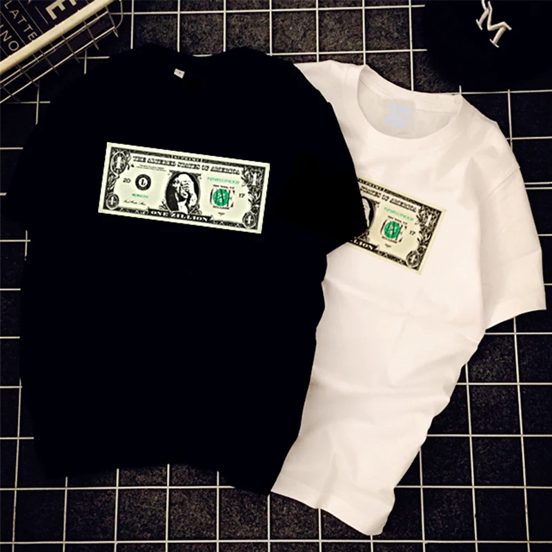 

funny money printing plain t shirt Summer Loose Vogue Solid Men's short sleeve camiseta masculina Oversized hip hop clothes