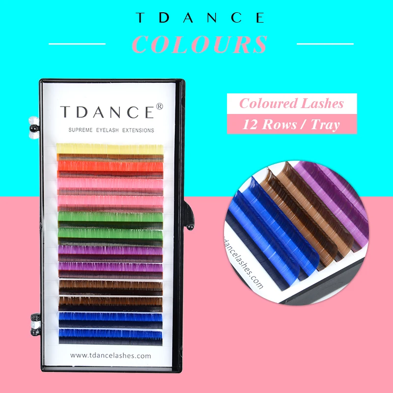 Tdance 7 цветов 12 рядов радужных ресниц расширение цвет толщина 0 07 мягкие Cilios свет
