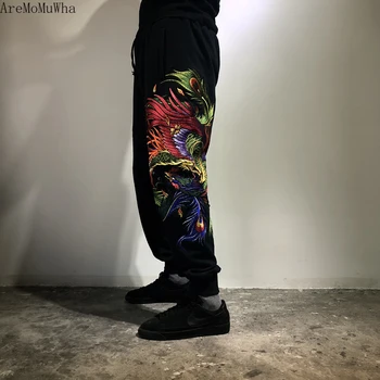 

AreMoMuWha Original Chinese Style Colorful Phoenix Heavy Industry Embroidery Men's Cotton Loose Large Size Guard Pants QX1430