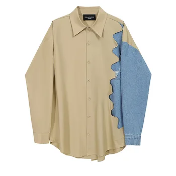 

SuperAen Shirt Jacket Spring and Autumn New Design 2020 Denim Patchwork Turn Down Collar Women Blouse