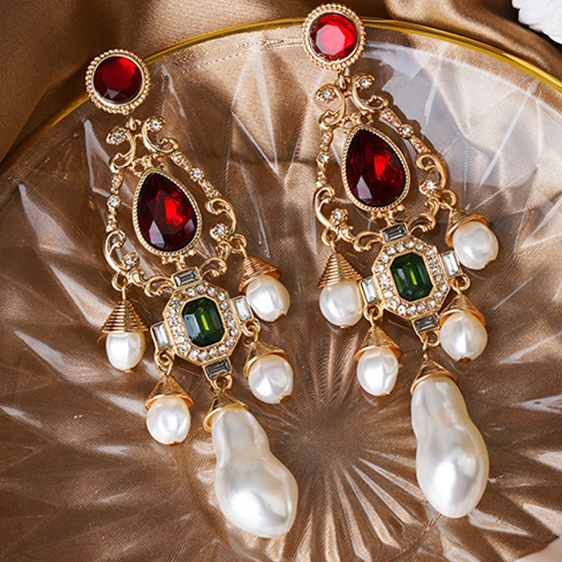 Luxury White Pearls Earrings Chunky Geo Glass Statement Pendant Stud Earring long women jewlery wedding accessories - Image 3