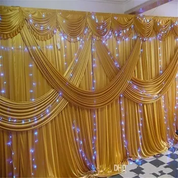 

Luxury 3m*6m 10ft*20ft ice silk Fabric Satin Drape Curtain with multiple gold drape Wedding backdrop Props Curtain Decorations