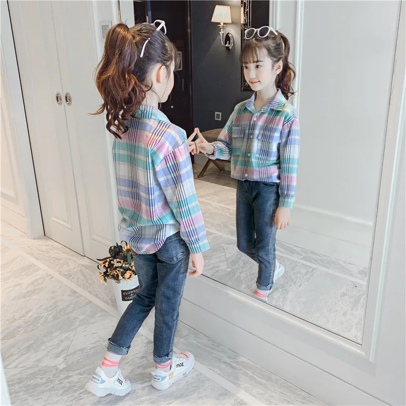 

2019 New Style Spring And Autumn Girls Pure Cotton Shirt Korean-style Western Style Women's Children Long-sleeve Blouse Autumn B