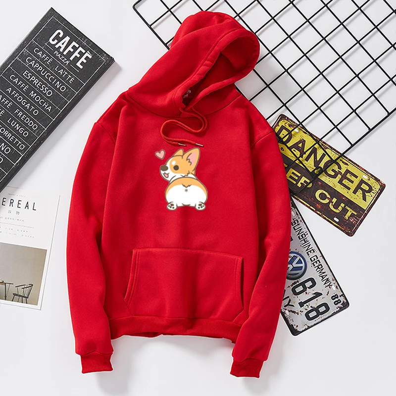  Autumn Cute Corgi Dog Women Sweatshirt Funny Animal Poleron Mujer Large Size Letter Printed Femme C