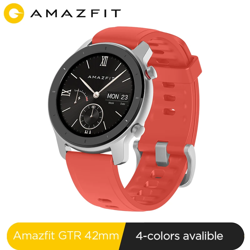 Глобальная версия, Новые смарт-часы Amazfit GTR 42 мм, 5ATM, умные часы, 12 дней, батарея, управление музыкой, для Xiaomi, Android, IOS - Цвет: Coral Red