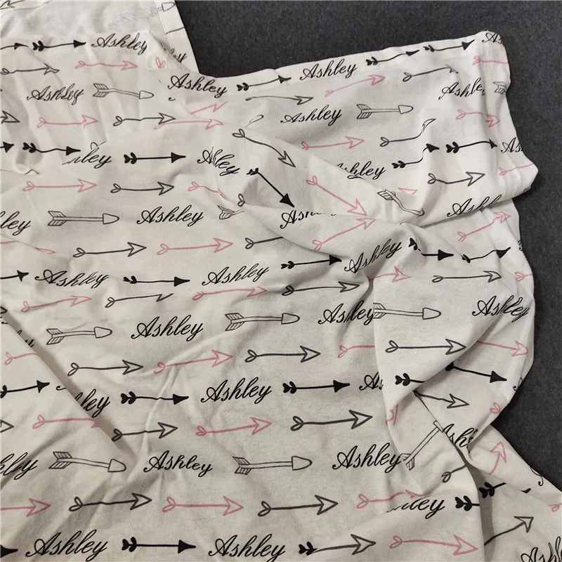 Personalized Baby Swaddle Newborn Baby Blanket Swaddling 100% Cotton Printed Name Arrow Pink Baby Bedding Gift Crib Bed Blanket