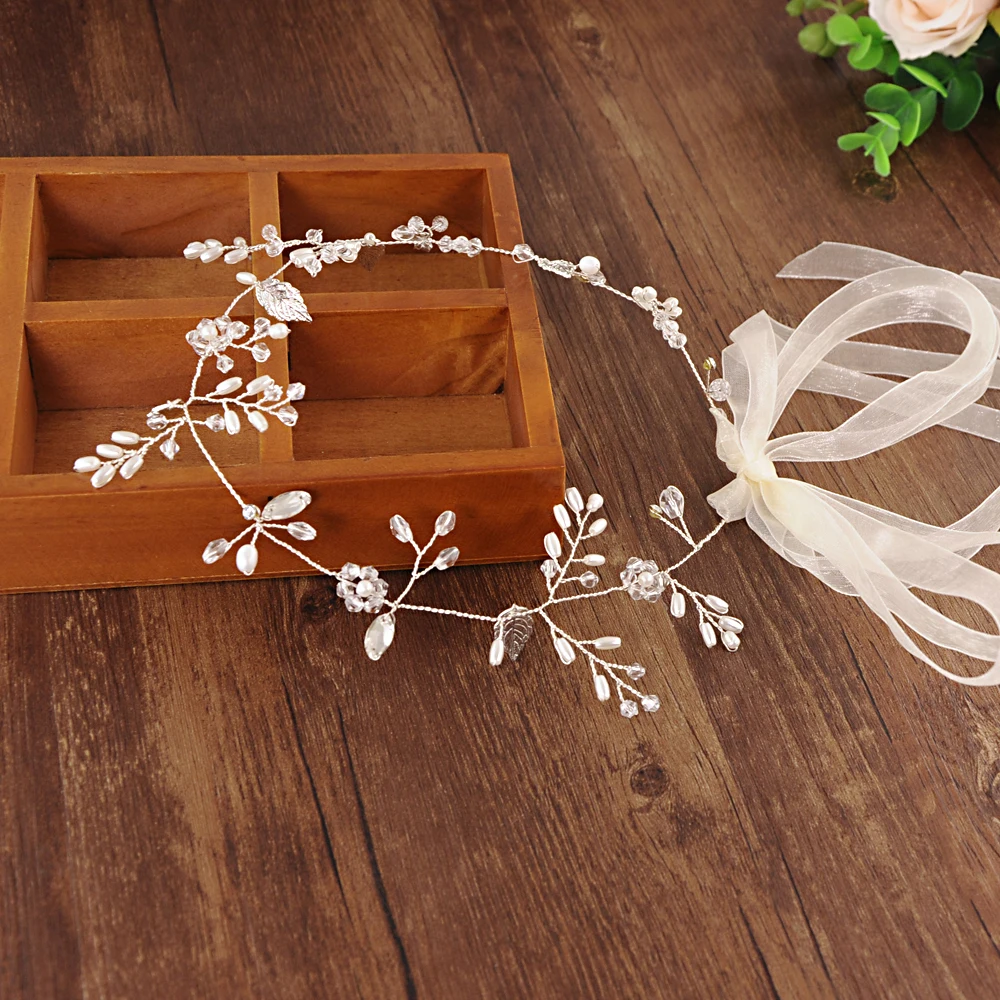 ivory organza TRiXY H71-s, цветочные серебряные бриллианты, ободки для волос, украшения для волос, жемчуг, лист, невесты, диадемы, головной убор, свадебные аксессуары для волос - Цвет: ivory organza