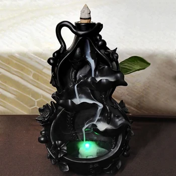 

LED Ceramic Backflow Waterfall Smoke Censer Incense Holder Home Decorate 22x13cm TB Sale