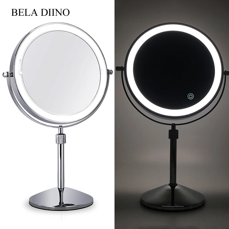 

8" Round LED Light Makeup Mirror 10x Magnification Vanity Mirror Magnifying Table Standing Shaving Make Up Mirror with Light