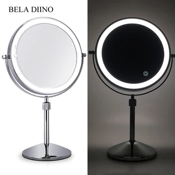 

8" Round LED Light Makeup Mirror 10x Magnification Vanity Mirror Magnifying Table Standing Shaving Make Up Mirror with Light