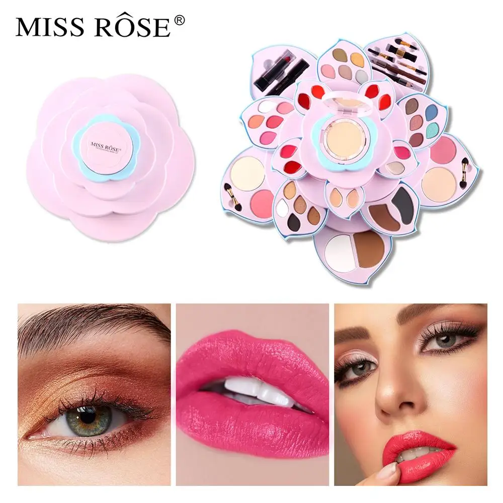 Набор для макияжа Miss Rose розовая палитра с цветком сливы компактная пудра лица