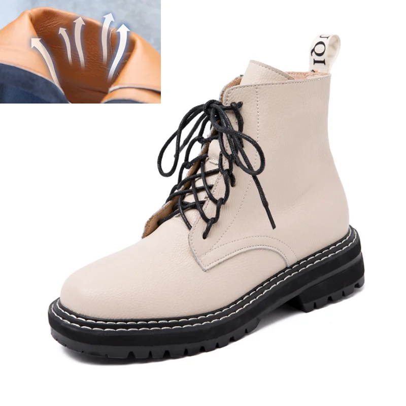 Boots Female women shoes Ankle 2020 Autumn British Wind Genuine Leather Thick With Short Boots Motorcycle Martin shoes