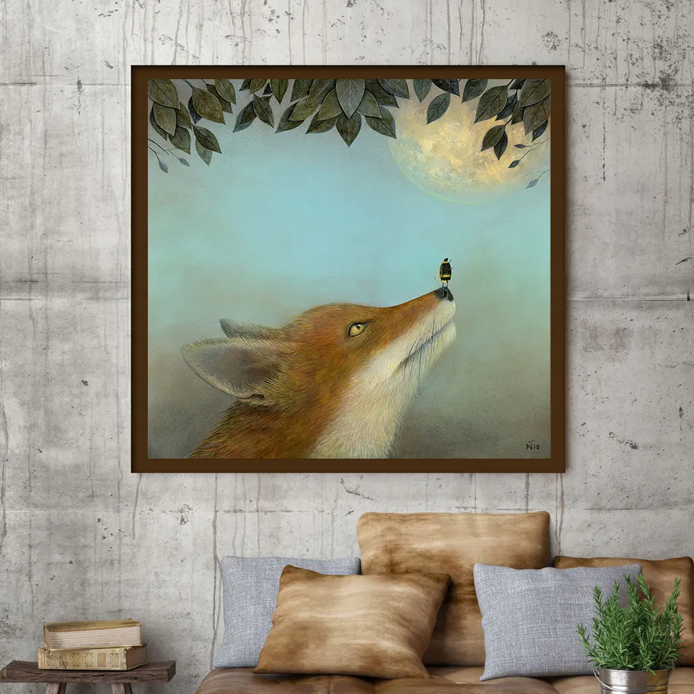 Лесной детская Животные лиса пчелы Wall Art полнолуния холст картины Nordic Плакаты и